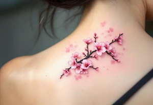A pink cherry blossom branch gently falling across the skin, symbolizing the fleeting nature of life. tattoo idea