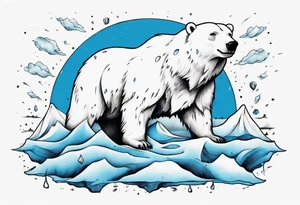 arm tattoo of weather and a little musclar polar bear and ice berg and some nature make colors primary black and white with a little blue tattoo idea