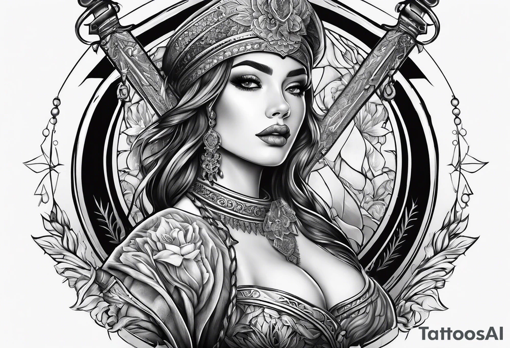 Female holding dagger tattoo idea