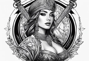Female holding dagger tattoo idea