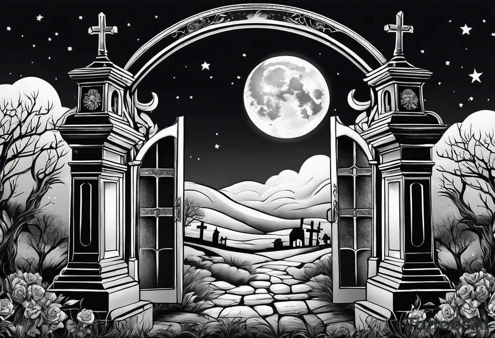 graveyard with moon tattoo idea