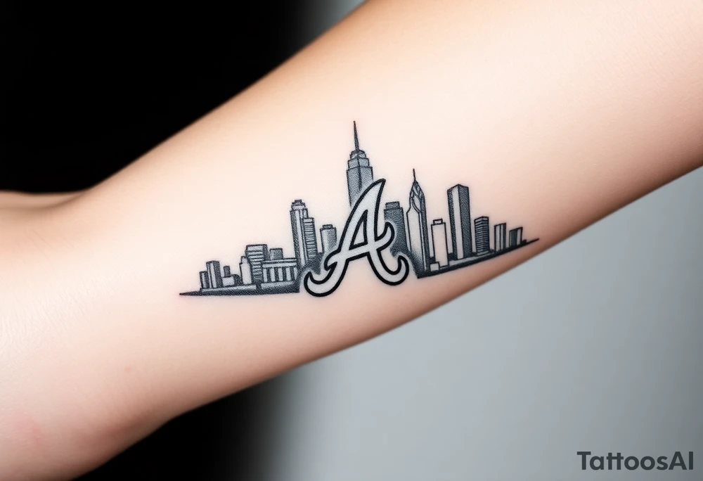 3D layered Atlanta skyline with Braves logo tattoo idea