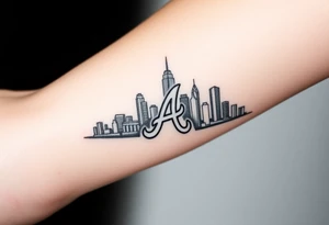 3D layered Atlanta skyline with Braves logo tattoo idea