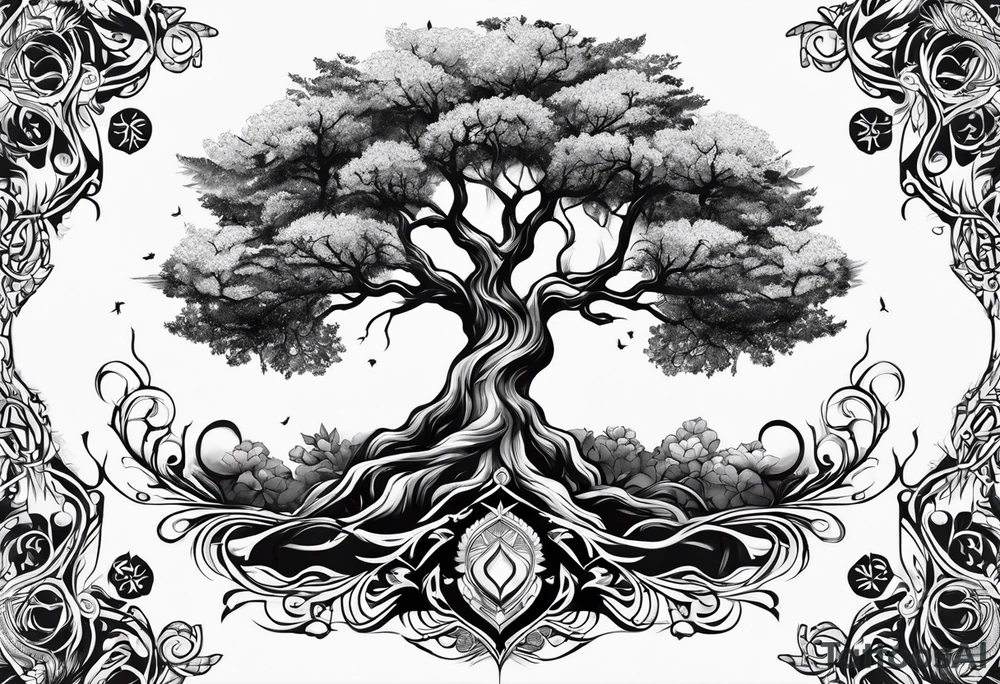 yggdrasil s ptákem tattoo idea