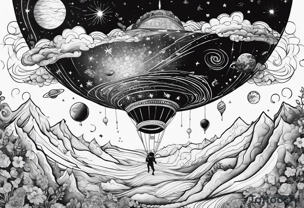 Man falling from space to earth tattoo idea