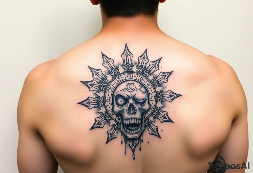 zombie Aztec sun calendar eating 
a zombie gases tattoo idea