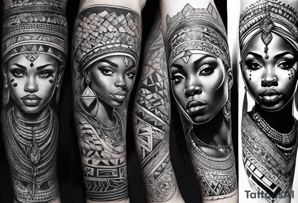 african, cultural, arm sleeve tattoo idea