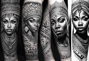 african, cultural, arm sleeve tattoo idea