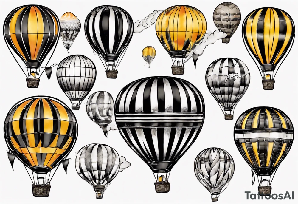 hot air balloon, colours black and orangey yellow, horizontal stripes tattoo idea