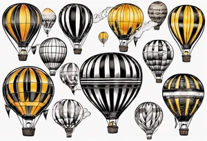 hot air balloon, colours black and orangey yellow, horizontal stripes tattoo idea