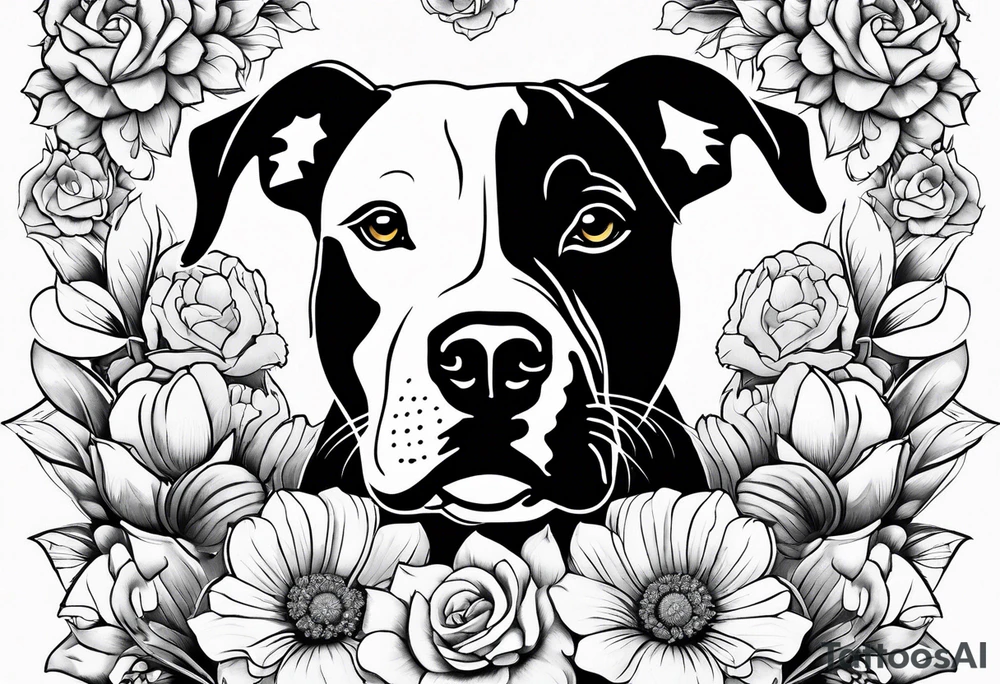 pit bull looking up at you surrounded by flowers tattoo idea pit bull looking up at you surrounded by flowers tattoo idea