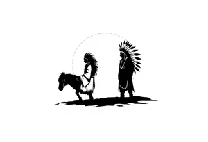 Silhouette of Native American tribe in sunset tattoo idea