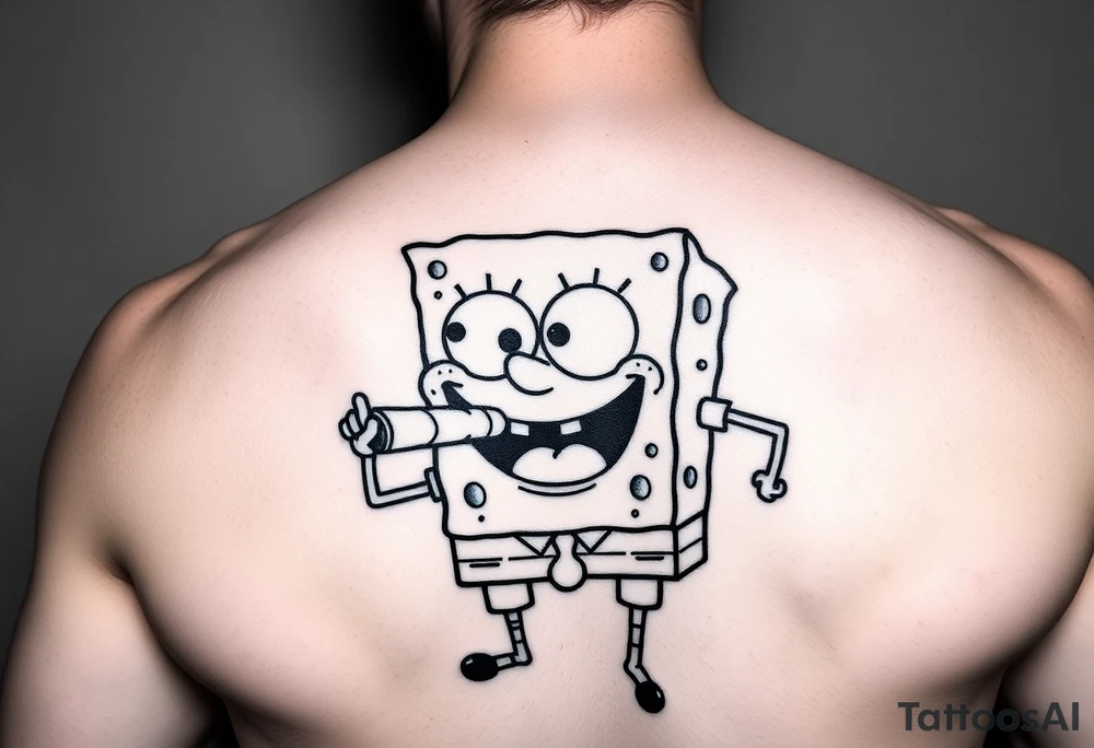 spongebob square pants stoned with a blunt in his mouth tattoo idea