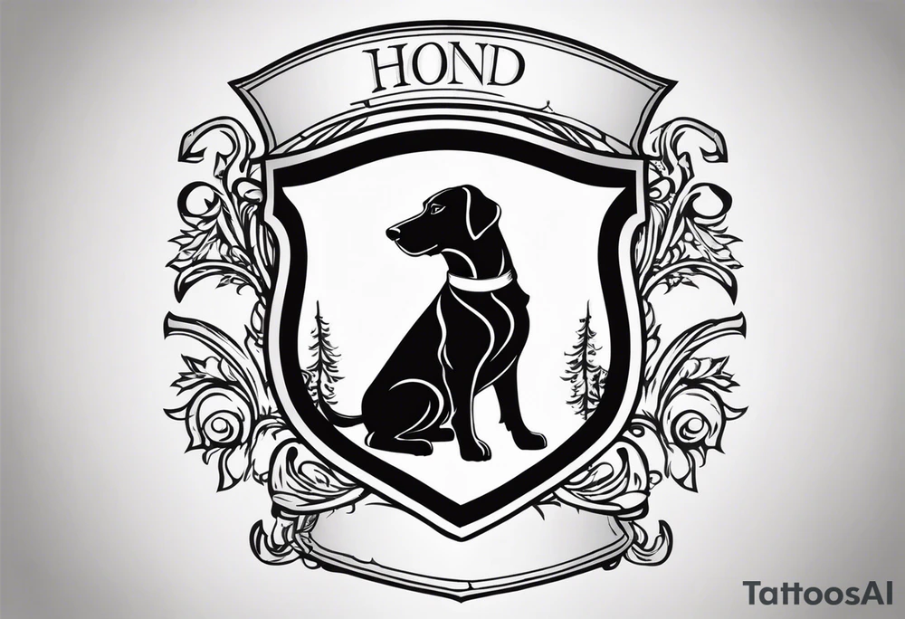 a coat of arms with a hound in the shield tattoo idea