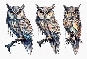 an owl with long legs walking at night tattoo idea