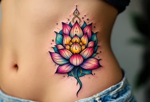 A blooming lotus flower with time numbers embedded in its petals, symbolizing wisdom and growth. tattoo idea