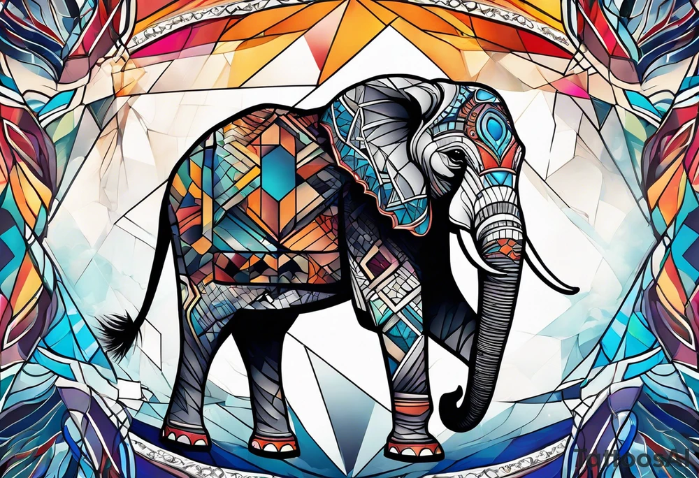 Elephant with geometric background tattoo idea