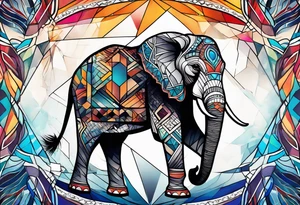 Elephant with geometric background tattoo idea