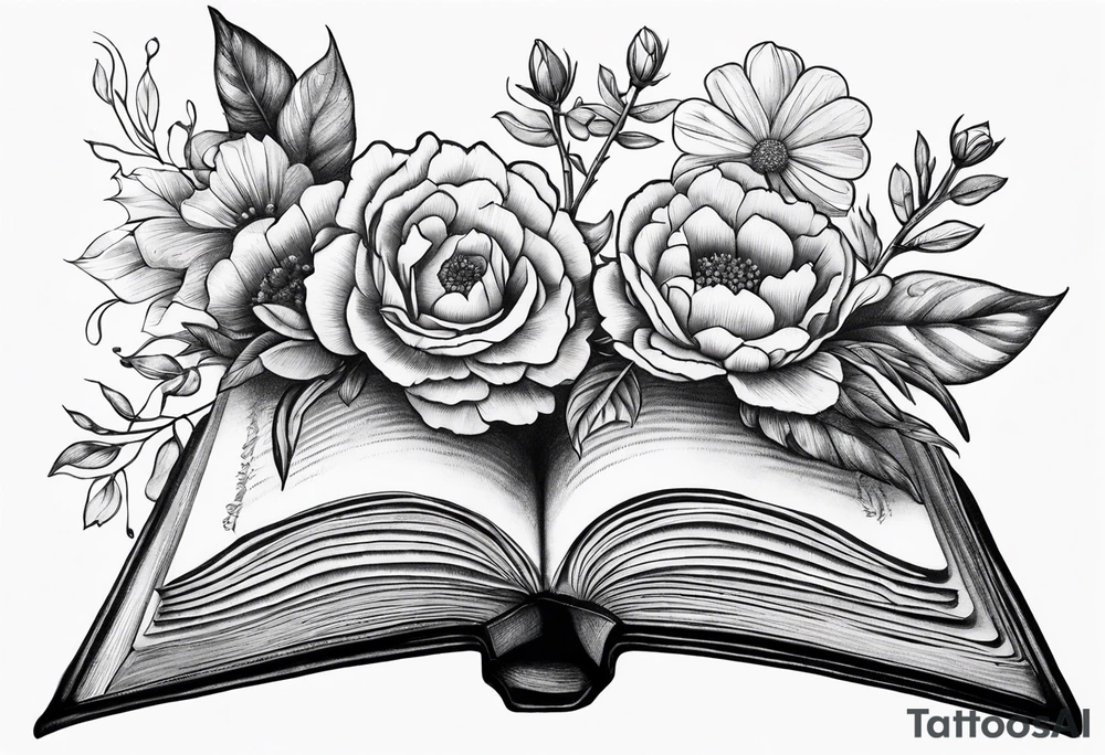An open book with flowers growing out of it tattoo idea