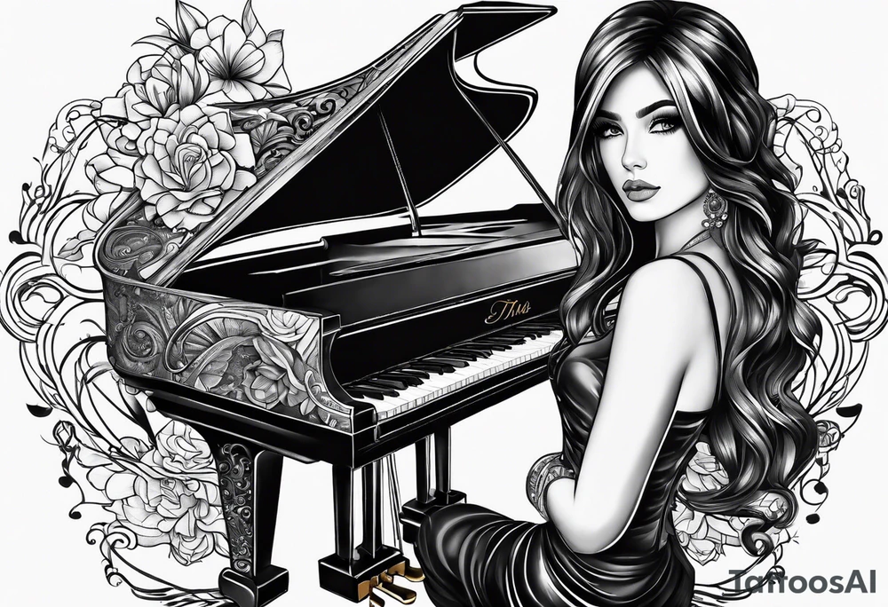 piano music girl tattoo idea