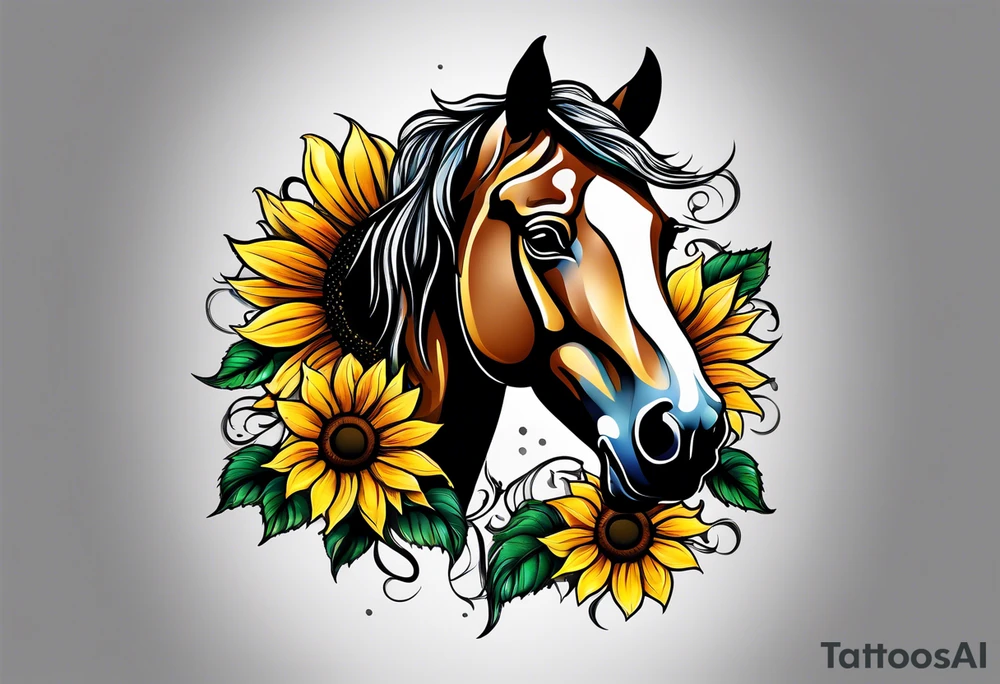 Horse, compass, sunflower tattoo idea