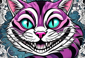 the whole body of the cheshire cat with head turned upside down tattoo idea