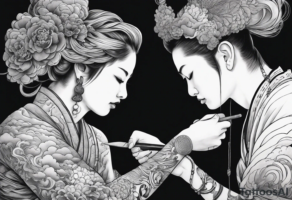 two naked humans carving each another with tools japanese clouds tattoo idea two naked humans carving each another with tools japanese clouds tattoo idea