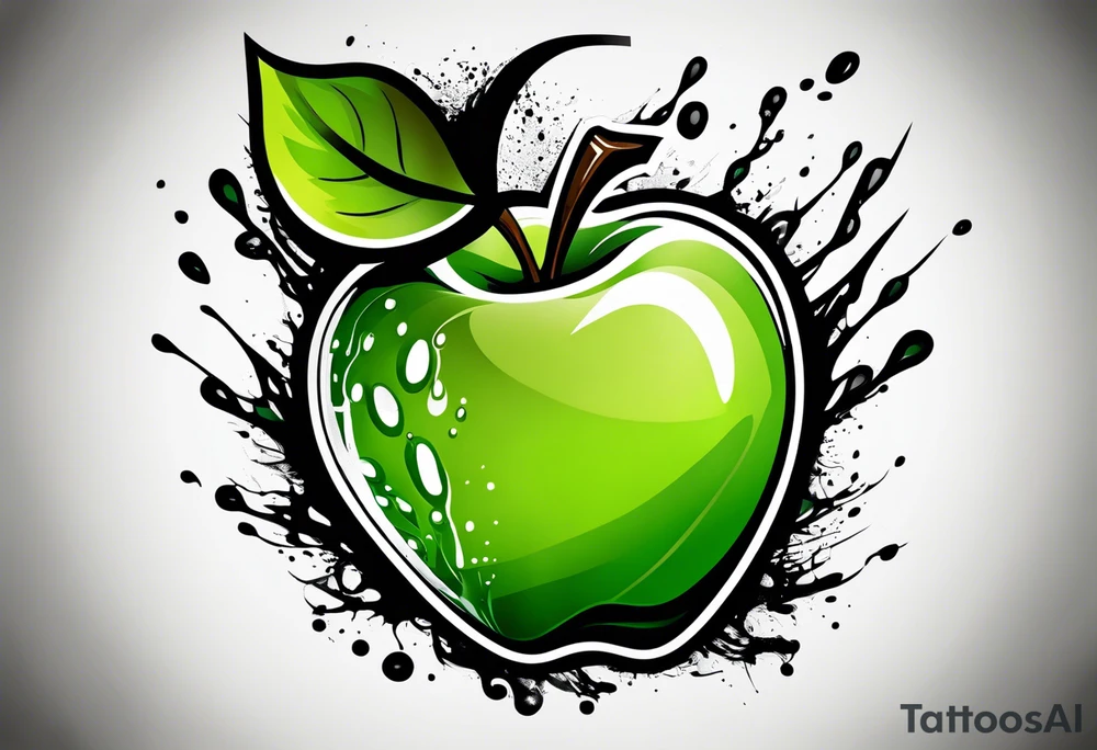 Dripping ink green apple tattoo idea