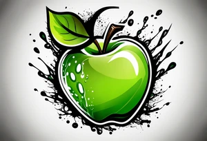 Dripping ink green apple tattoo idea