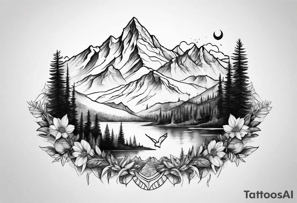 Mountains, animals, concept tattoo idea