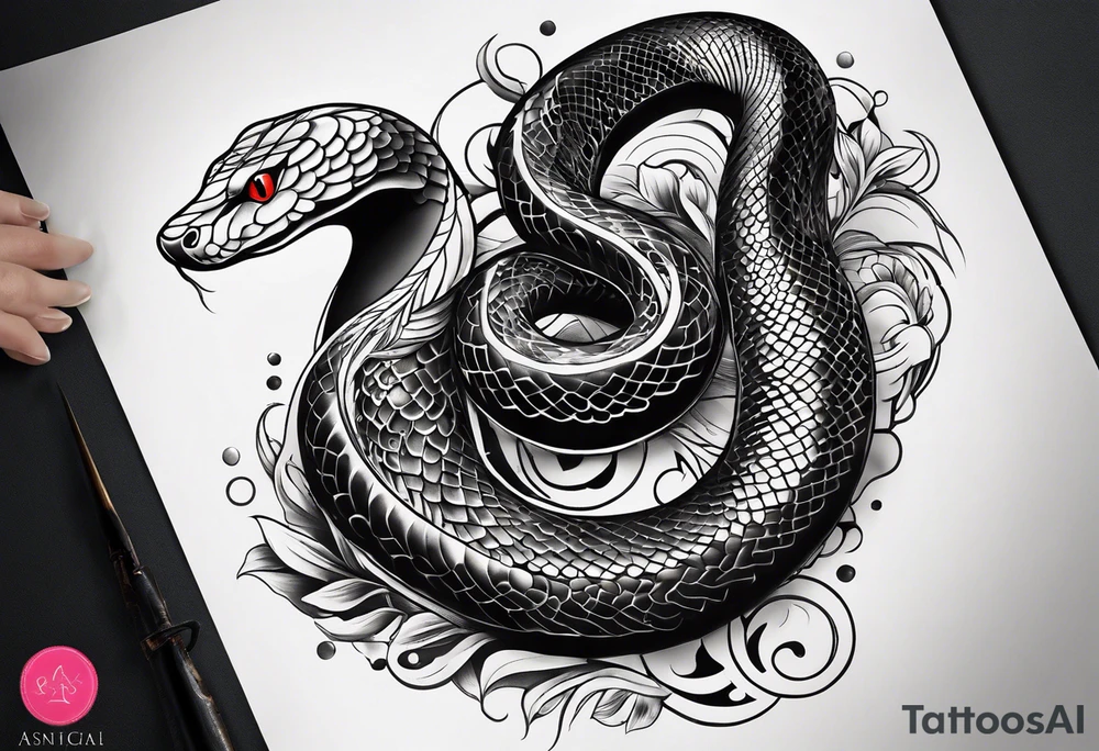 Snake tattoo for placement down along the spine with the head positioned at the bottom in japanese style to symbolise a journey of healing and transformation tattoo idea