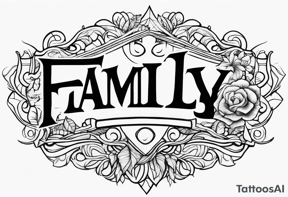 Text "family". Letters formed by roots tattoo idea