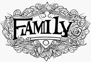 Text "family". Letters formed by roots tattoo idea