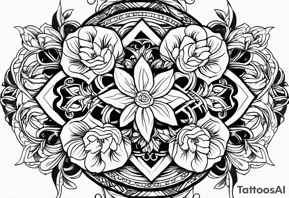 medieval tribal city land flowers vignette tattoo idea
