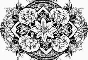 medieval tribal city land flowers vignette tattoo idea