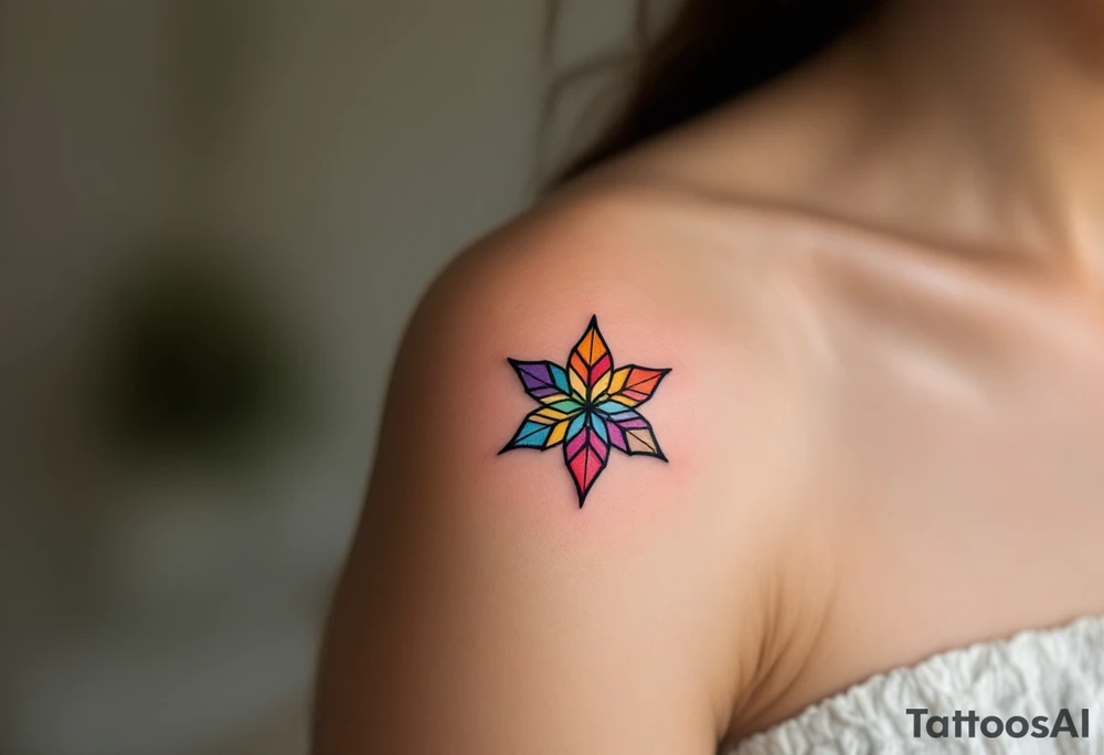 A rainbow-colored eight-pointed star tattoo celebrates inclusivity and universal love. tattoo idea