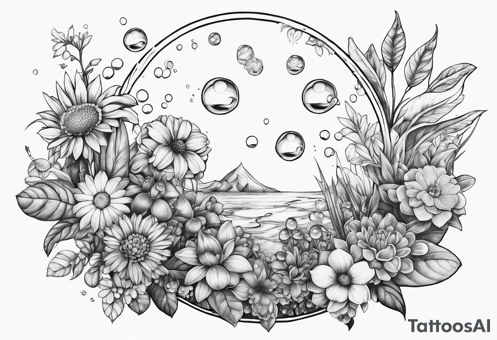 Bubbles organic plants and flowers tattoo idea