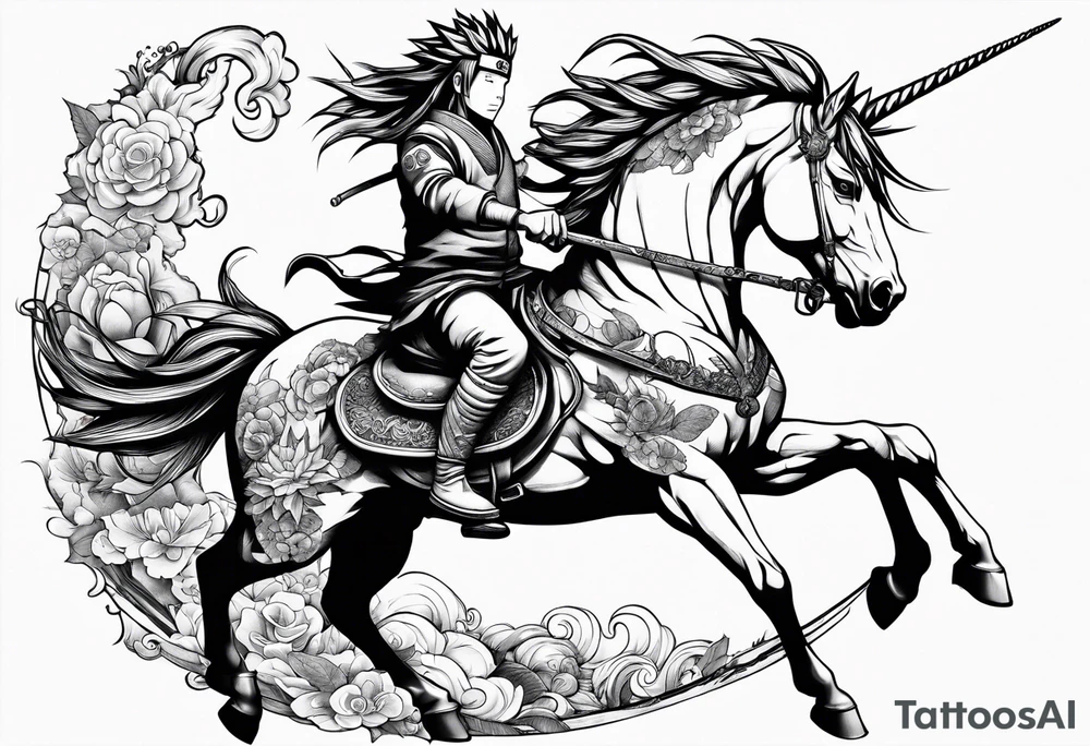 naruto riding a unicorn tattoo idea