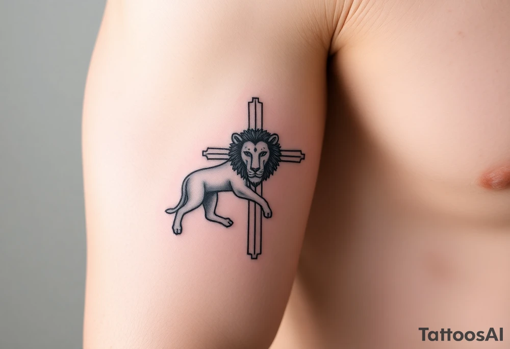 cross lion and the lamb tattoo idea