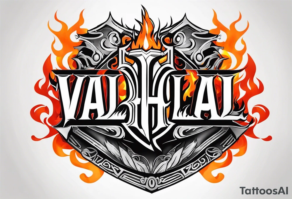 Valhalla on fire shield sword tattoo idea