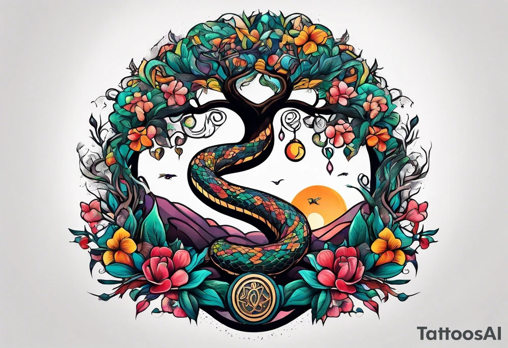Tree fo life with snake tattoo idea