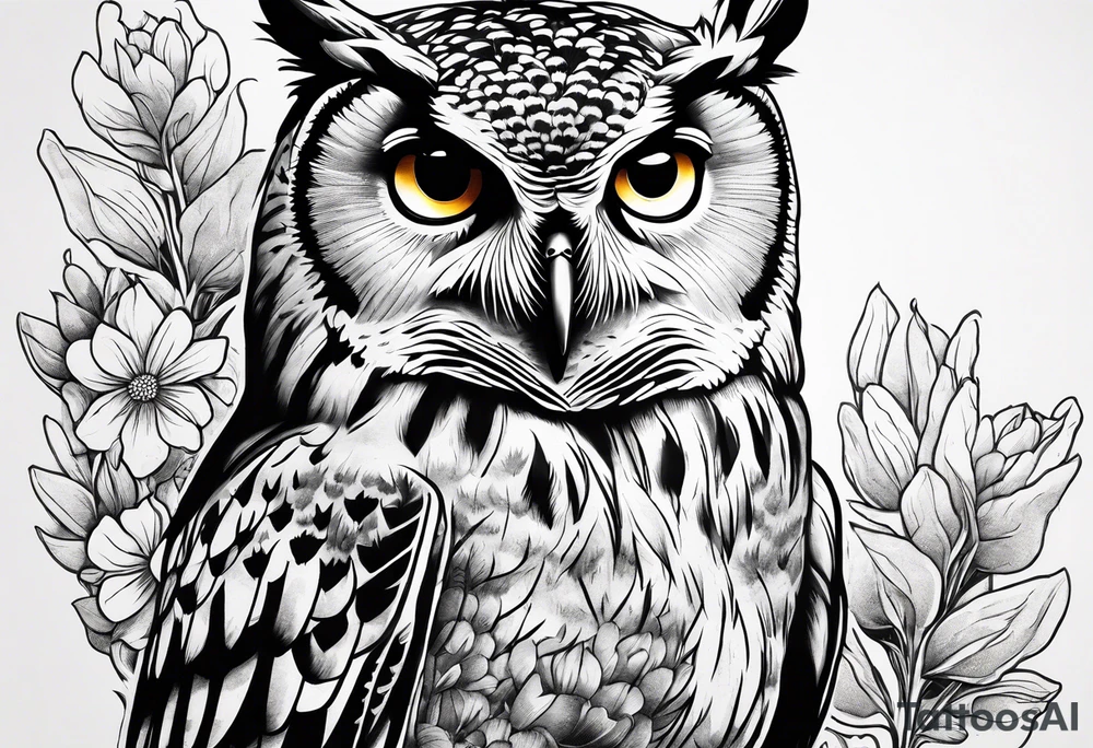 Owl and wildflowers half sleeve tattoo idea