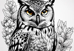 Owl and wildflowers half sleeve tattoo idea