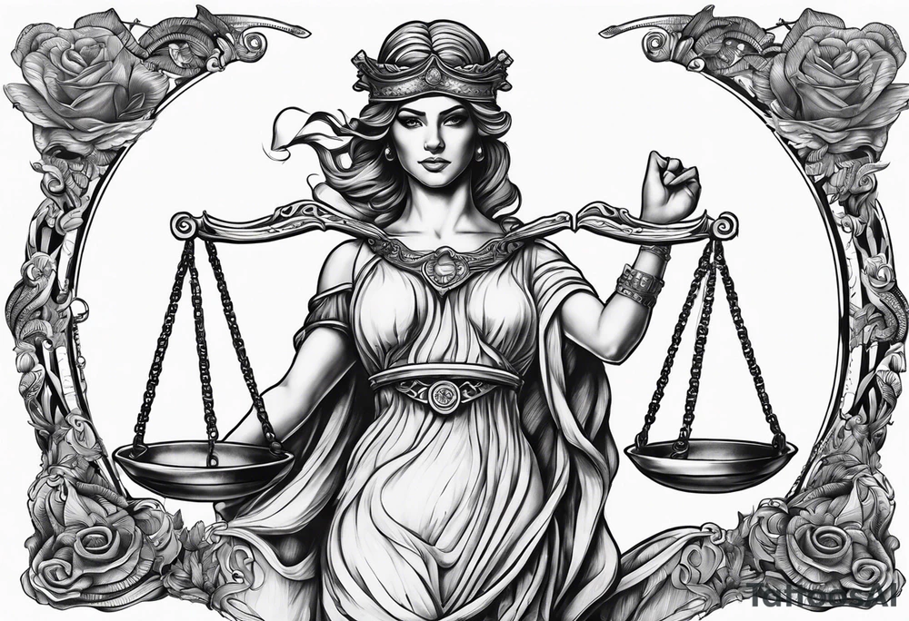 Themis holding the scales of justice with blindfold tattoo idea