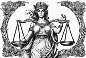Themis holding the scales of justice with blindfold tattoo idea