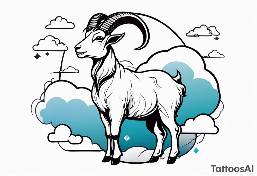 full body goat with clouds in japanese style tattoo idea