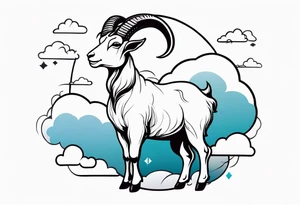 full body goat with clouds in japanese style tattoo idea