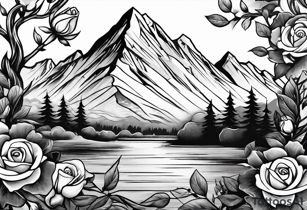 Mountain, rose and dessert tattoo idea