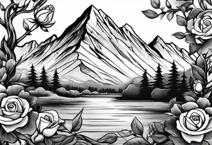 Mountain, rose and dessert tattoo idea