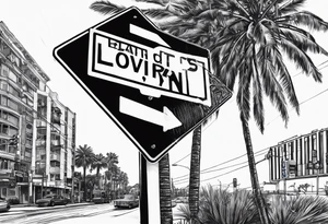 Crosswalk sign and post with “Levin St” and “Dixon Rd”. In the background there should be palm trees tattoo idea